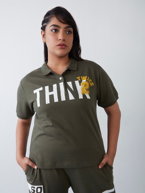 Sassy Soda by Westside Olive Text Design Polo T-Shirt Price in India