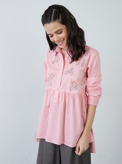 Bombay Paisley by Westside Pink Floral High-Low Tunic Price in India