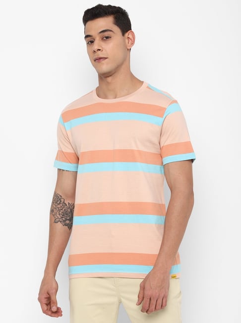 Buy Forever 21 Peach Cotton Regular Fit Striped T Shirt for Mens Online Tata CLiQ