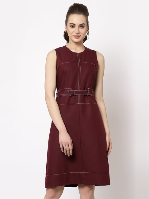 Buy Office You Maroon Round Neck Shift Dress for Women s Online