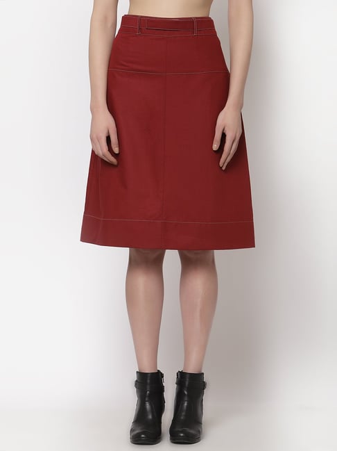 Office & You Red Knee Length Skirt Price in India