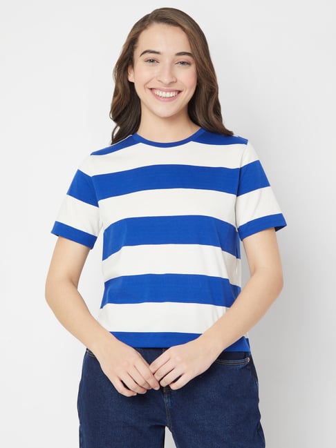 Vero Moda Blue Striped Crew T-Shirt