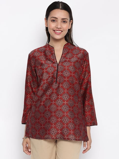 Fabindia Maroon Printed Tunic