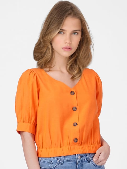 Only Orange V Neck Top Price in India