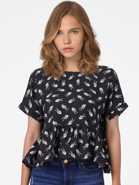 Only Black Printed Peplum Top