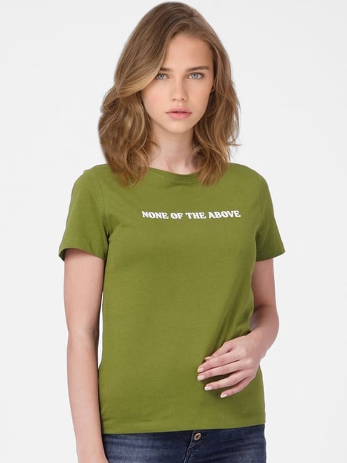 Only Green Printed Cotton Crew T-Shirt