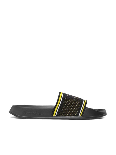 Mens black and online gold slides