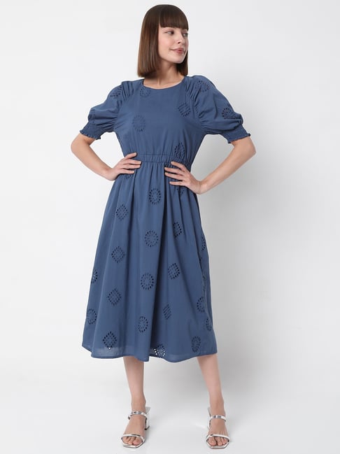 Vero Moda Blue Self Design Sheath Dress Price in India