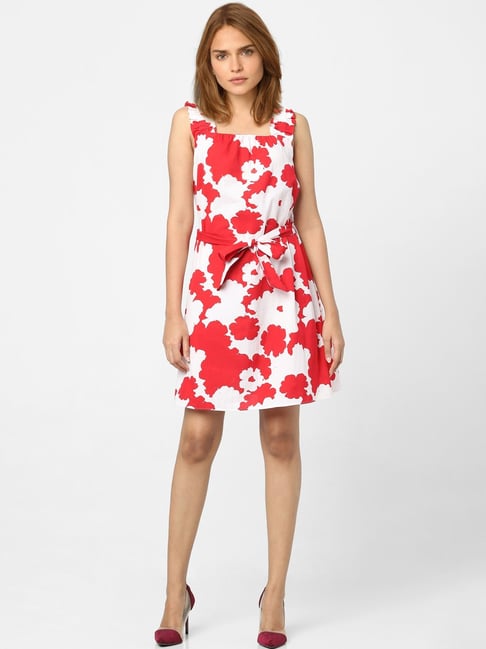 Vero Moda White & Red Printed Skater Dress