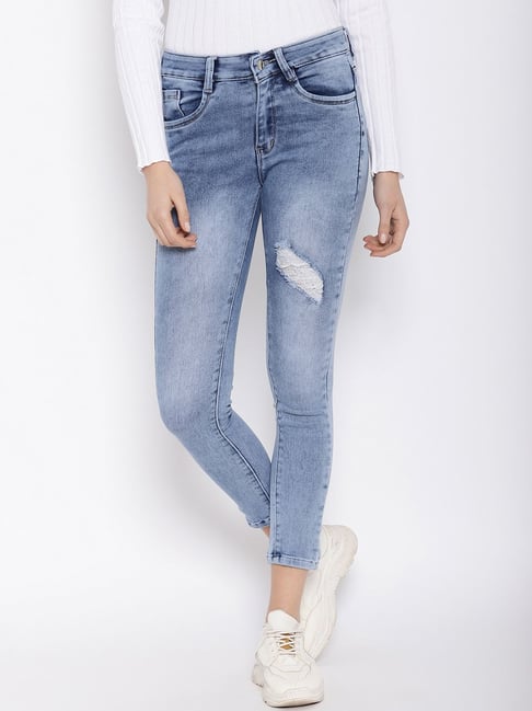 IKI CHIC Blue Cotton Mid Rise Jeans