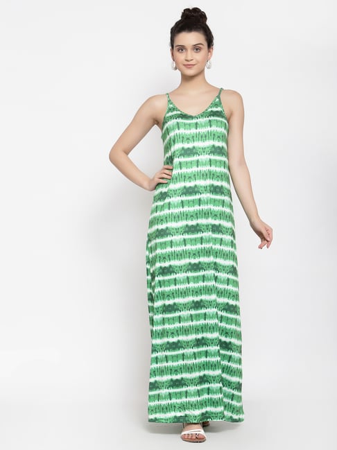 IKI CHIC Green Cotton Printed A-Line Dress Price in India