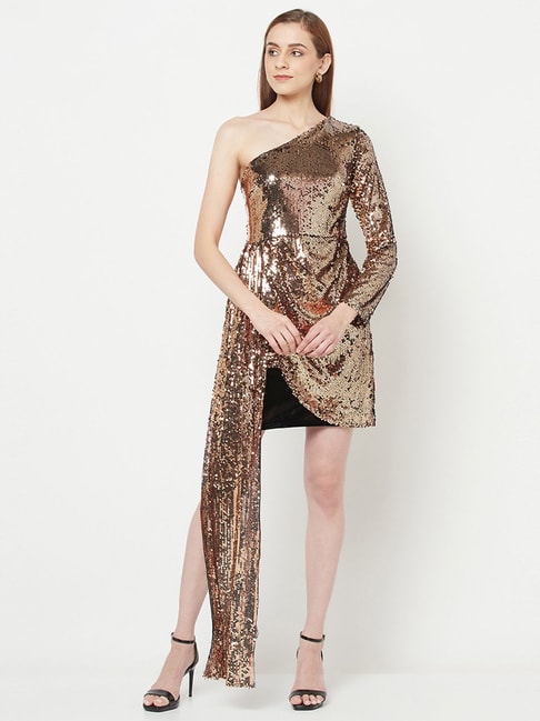 IKI CHIC Golden Embellished A-Line Dress Price in India
