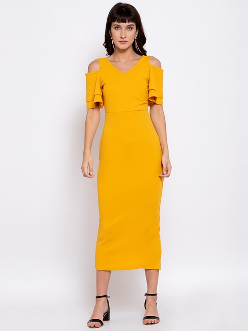 IKI CHIC Yellow A-Line Dress Price in India