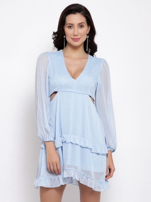 IKI CHIC Blue Self Pattern A-Line Dress Price in India