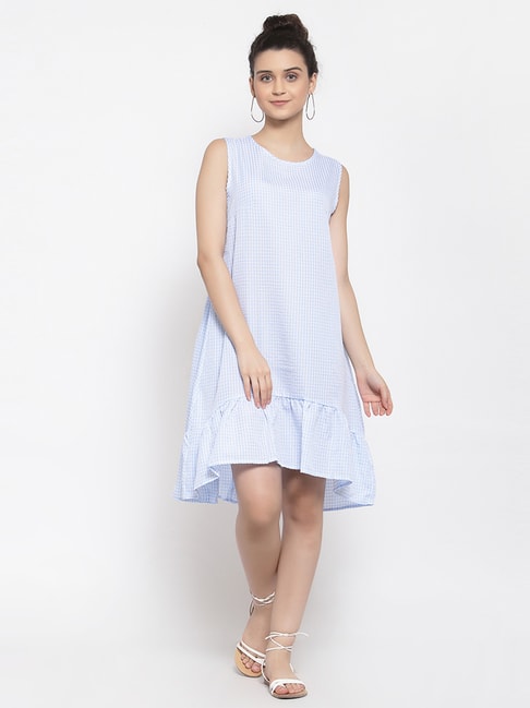 IKI CHIC Blue Chequered A-Line Dress Price in India