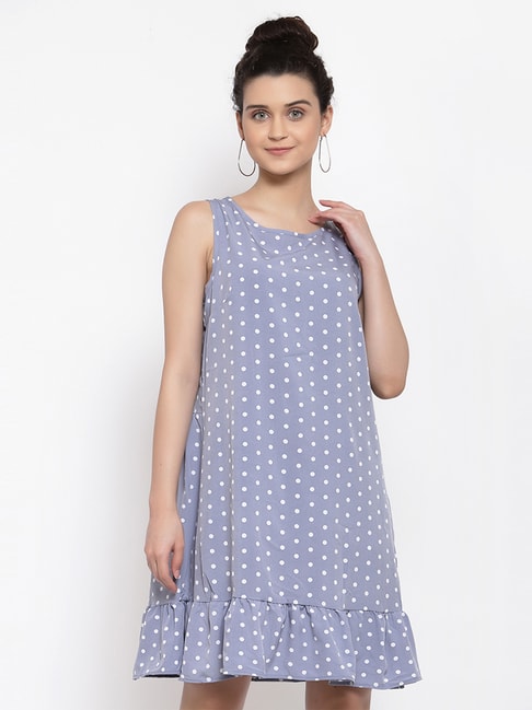IKI CHIC Blue Polka Dots A-Line Dress Price in India