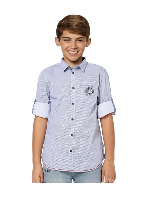 Jack Jones Junior Boys Blue Cotton Printed Shirt