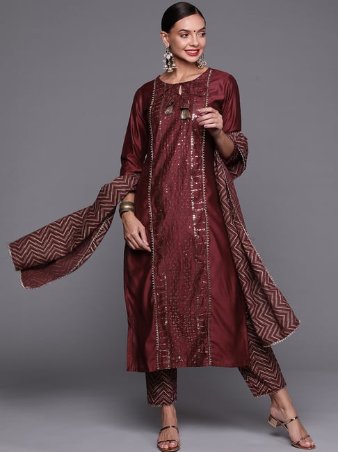 Indo Era Magenta Embellished Kurta Pant Set With Dupatta Price in India