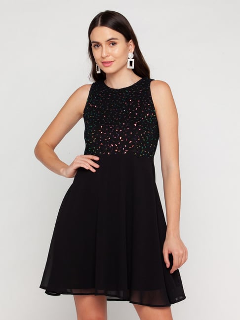 Zink London Black Embellished Dress Price in India