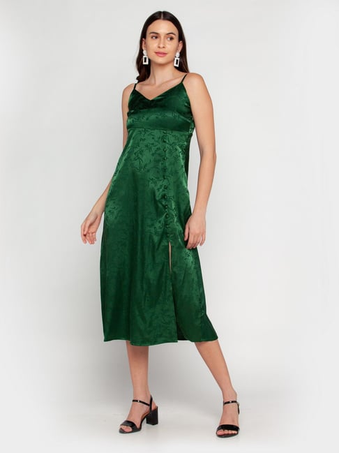 Zink London Green Self Design Dress Price in India