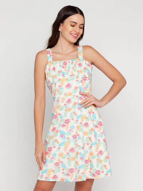 Zink London White Floral Print Dress Price in India