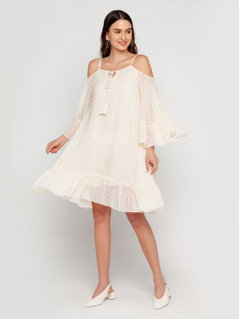 Zink London Off White Self Design Dress Price in India