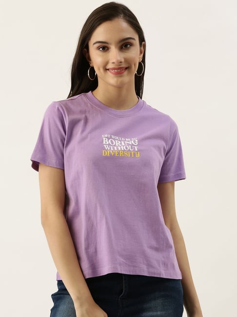 Zink London Purple Graphic Print T-Shirt Price in India