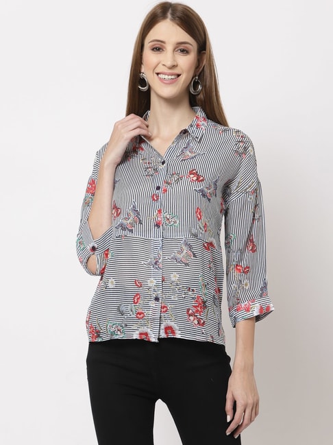 Juelle Navy Printed Slim Fit Shirt Price in India