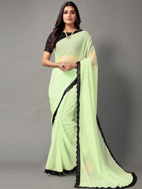 Buy Satrani Pista Green Woven Saree With Unstitched Blouse for Women Online  @ Tata CLiQ