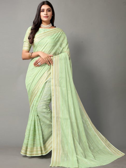 Buy Satrani Pista Green Woven Saree With Unstitched Blouse for Women Online  @ Tata CLiQ