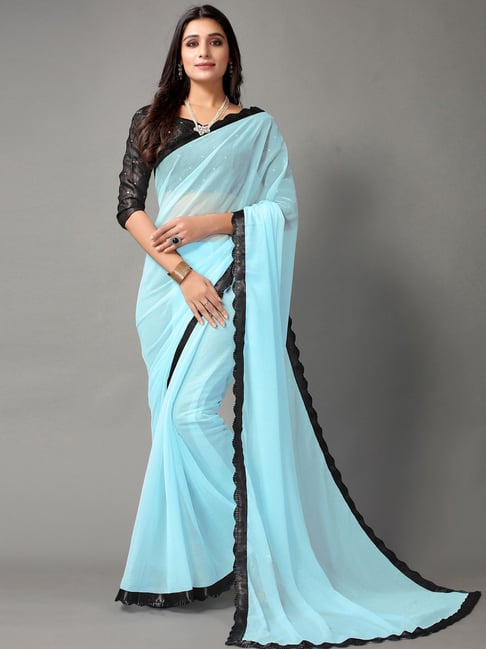 Sky Blue Color Viscose & Satin Designer Wedding Wear Saree Blouse  -3118144620 | Heenastyle