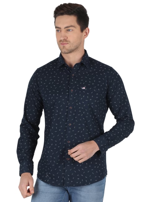 Monte Carlo Navy Slim Fit Printed Shirt