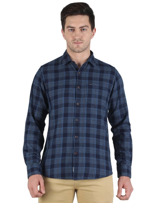 Monte Carlo Navy Regular Fit Checks Shirt