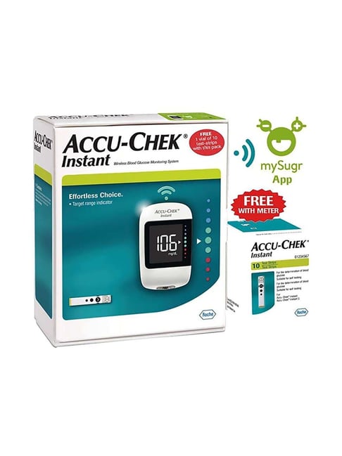 Accu Chek Instant Glucometer with 10 Test Strips (White)