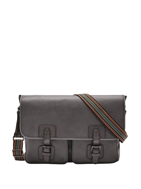 Fossil Greenville Grey Leather Medium Laptop Messenger Bag