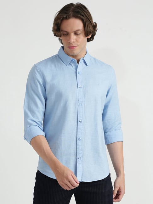 United Colors Of Benetton Blue Linen Slim Fit Shirt