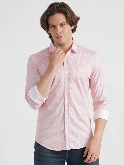 United Colors Of Benetton Peach Cotton Slim Fit Printed Shirt