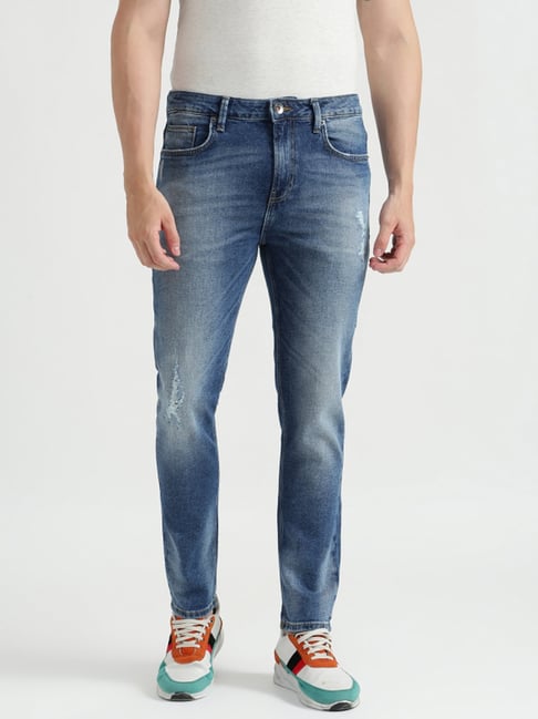 United Colors Of Benetton Blue Regular Fit Distressed Jeans