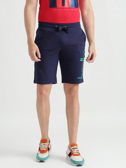 United Colors Of Benetton Navy Cotton Slim Fit Printed Shorts