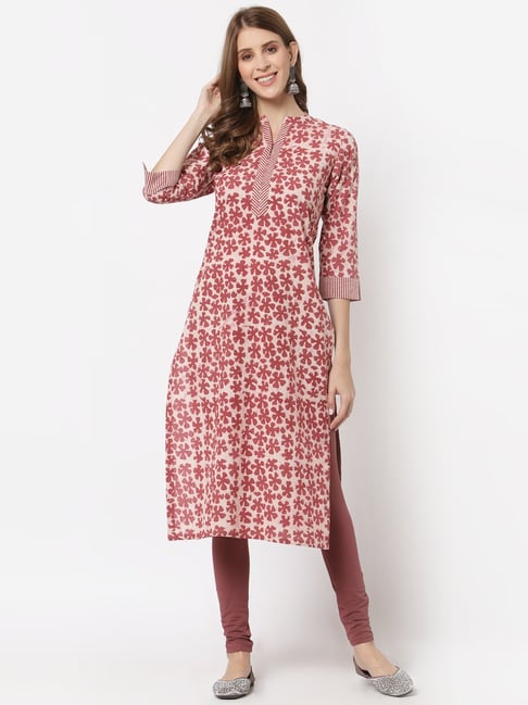 Kami Kubi Maroon Floral Print Straight Kurta Price in India