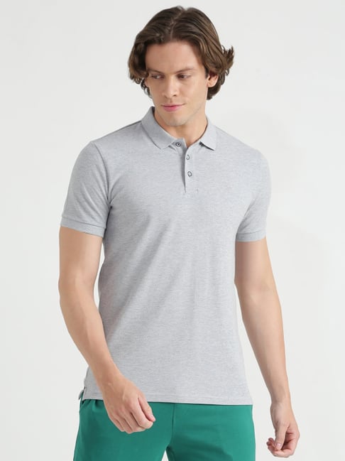 United Colors Of Benetton Grey Cotton Regular Fit Polo T-Shirt