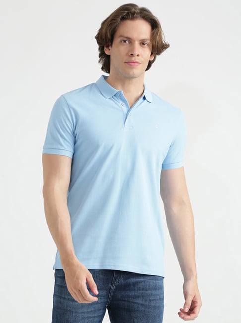 United Colors Of Benetton Blue Cotton Regular Fit Polo T-Shirt