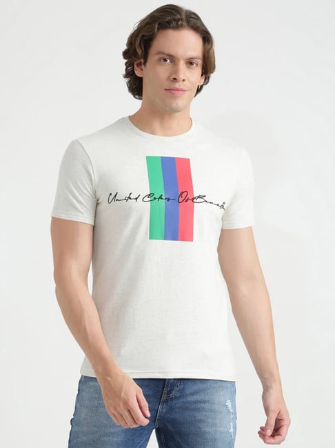 United Colors Of Benetton Off White Cotton Regular Fit Printed T-Shirt