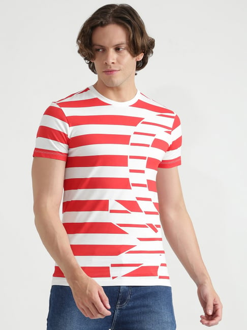 United Colors Of Benetton White Cotton Regular Fit Striped T-Shirt