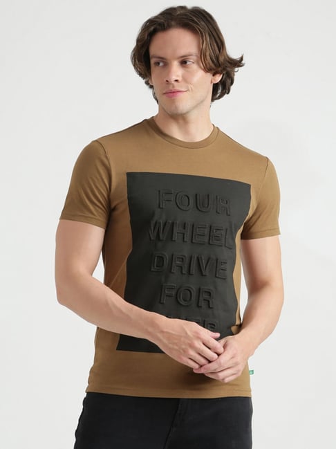 United Colors Of Benetton Brown Cotton Regular Fit Printed T-Shirt