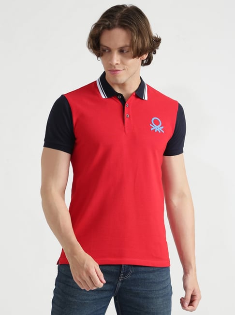 United Colors Of Benetton Red Cotton Regular Fit Polo T-Shirt