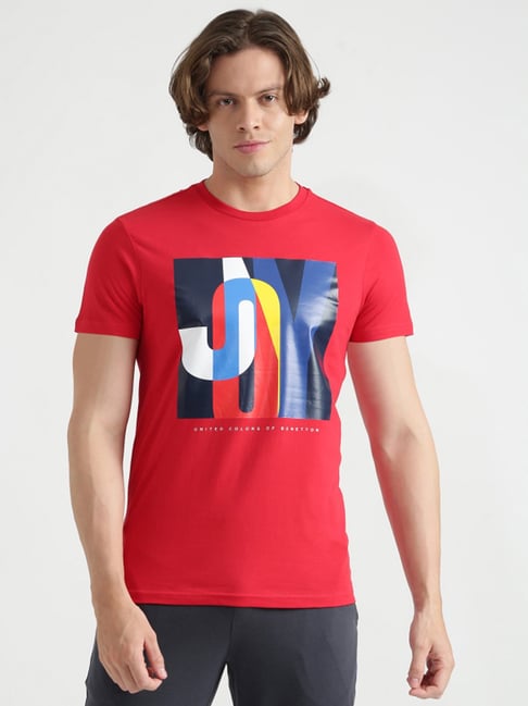 United Colors Of Benetton Red Cotton Regular Fit Printed T-Shirt