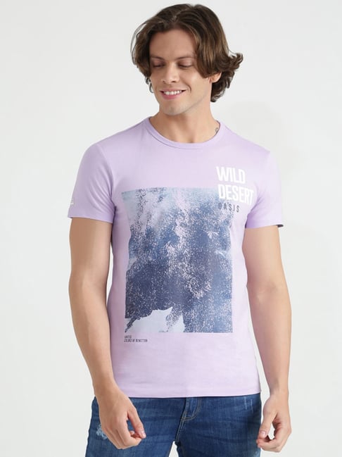 United Colors Of Benetton Purple Cotton Regular Fit Printed T-Shirt