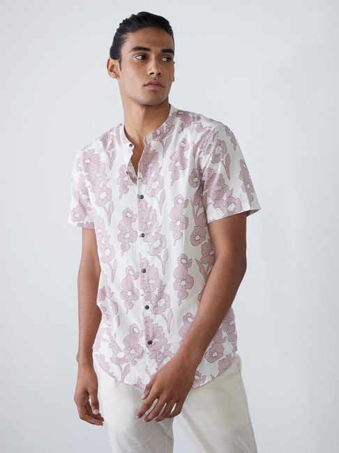 Buy ETA by Westside Light Mauve Floral Print Resort-Fit Shirt Online at ...