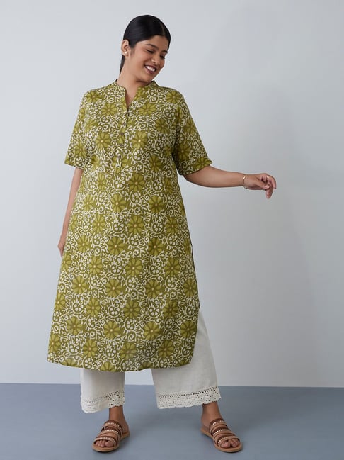 Diza Curves by Westside Olive Floral-Printed Straight Kurta Price in India